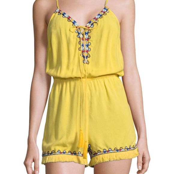 Pia Pauro Pants - PIA PAURO Blazing Yellow Embroidered ROMPER Pia Pauro Pants - PIA PAURO Blazing Yellow Embroidered ROMPER